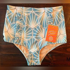 Kortni Jeane blue tiles ruffled down front bottoms